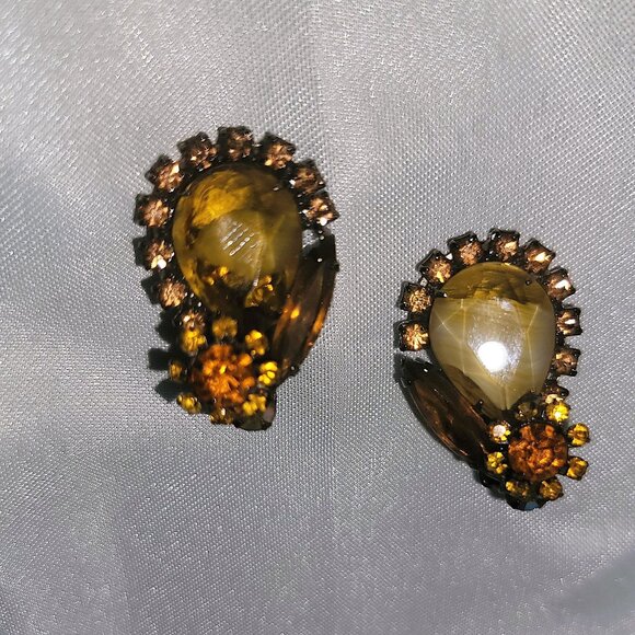 VTG Fall Givre' Art Glass Verified Juliana Clip-On Earrings Japanned Settng - Picture 3 of 4